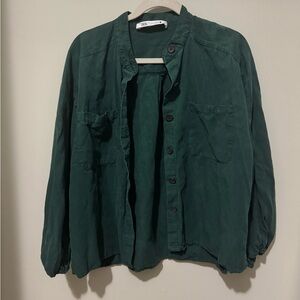 Zara Dark Green Button-Up Lightweight Jacket